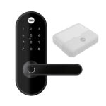 Combo Fechadura Digital Yale Senha Biometria Tag YMC 420W Resistente à Água Preta Fosco de Embutir