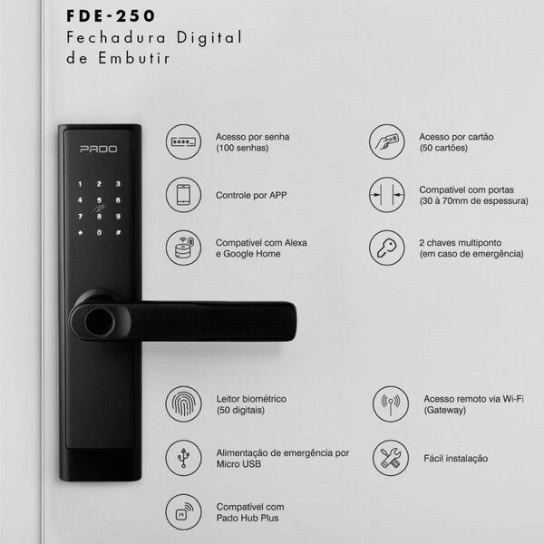 Fechadura Digital Inteligente Pado Fde-250 Com Gateway Ttlock - Imagem 10